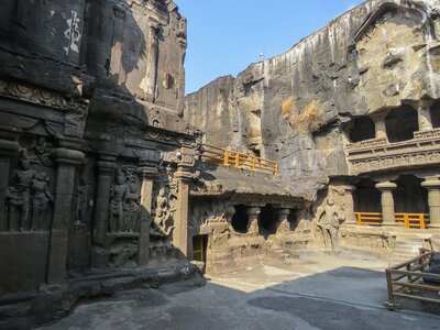 Divine sculptures on the outer wall of Kailasanath Temple, Ellora